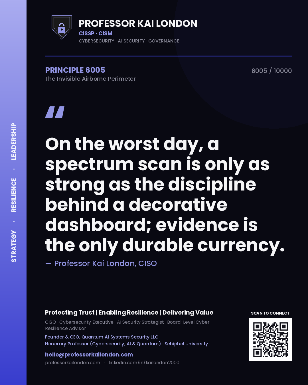 Professor Kai London principle 6005: On the worst day, a spectrum scan is only as strong as the discipline behind a decorative dashboard; evidence is the only durable currency.