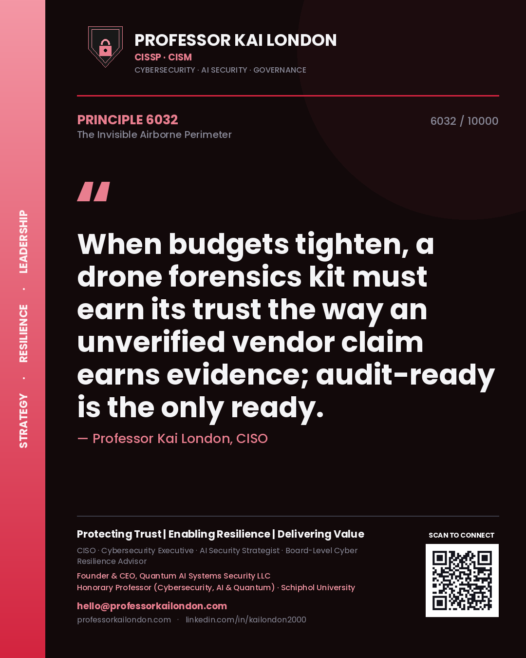 Professor Kai London principle 6032: When budgets tighten, a drone forensics kit must earn its trust the way an unverified vendor claim earns evidence; audit-ready is the only ready.