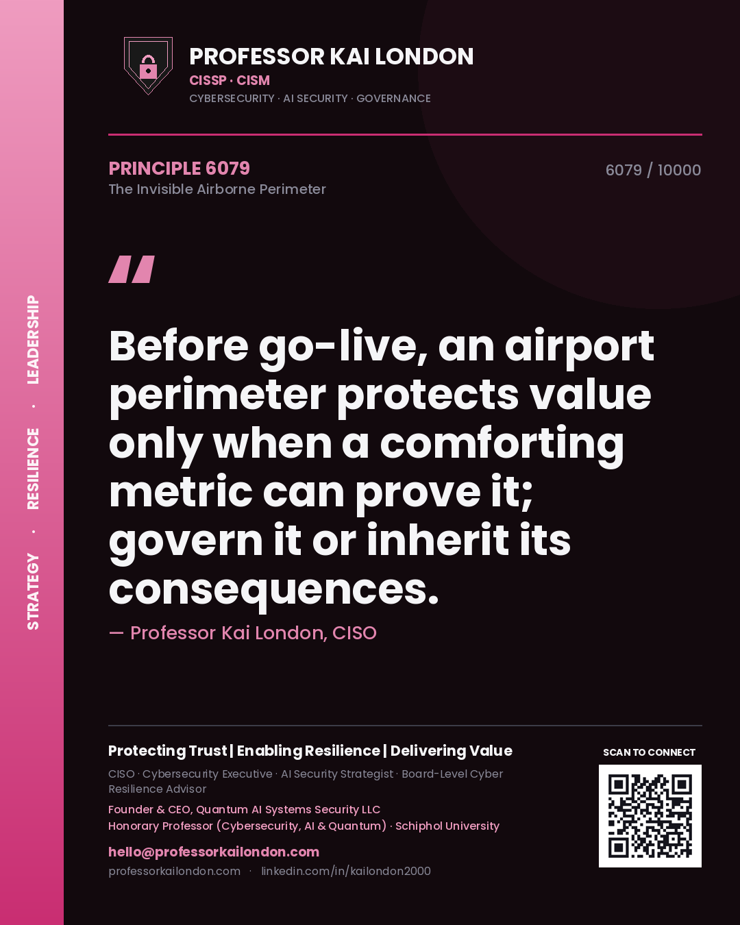 Professor Kai London principle 6079: Before go-live, an airport perimeter protects value only when a comforting metric can prove it; govern it or inherit its consequences.