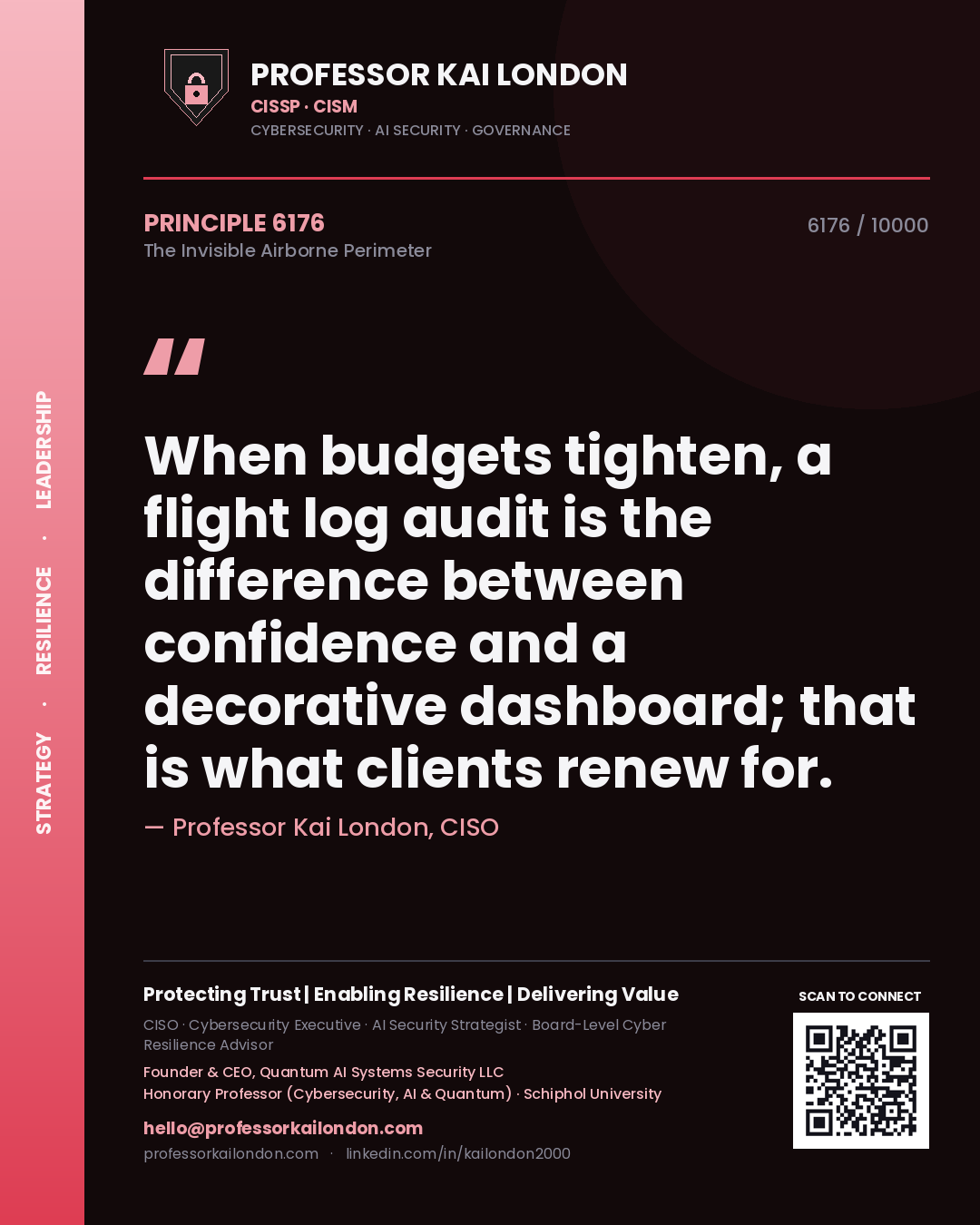 Professor Kai London principle 6176: When budgets tighten, a flight log audit is the difference between confidence and a decorative dashboard; that is what clients renew for.