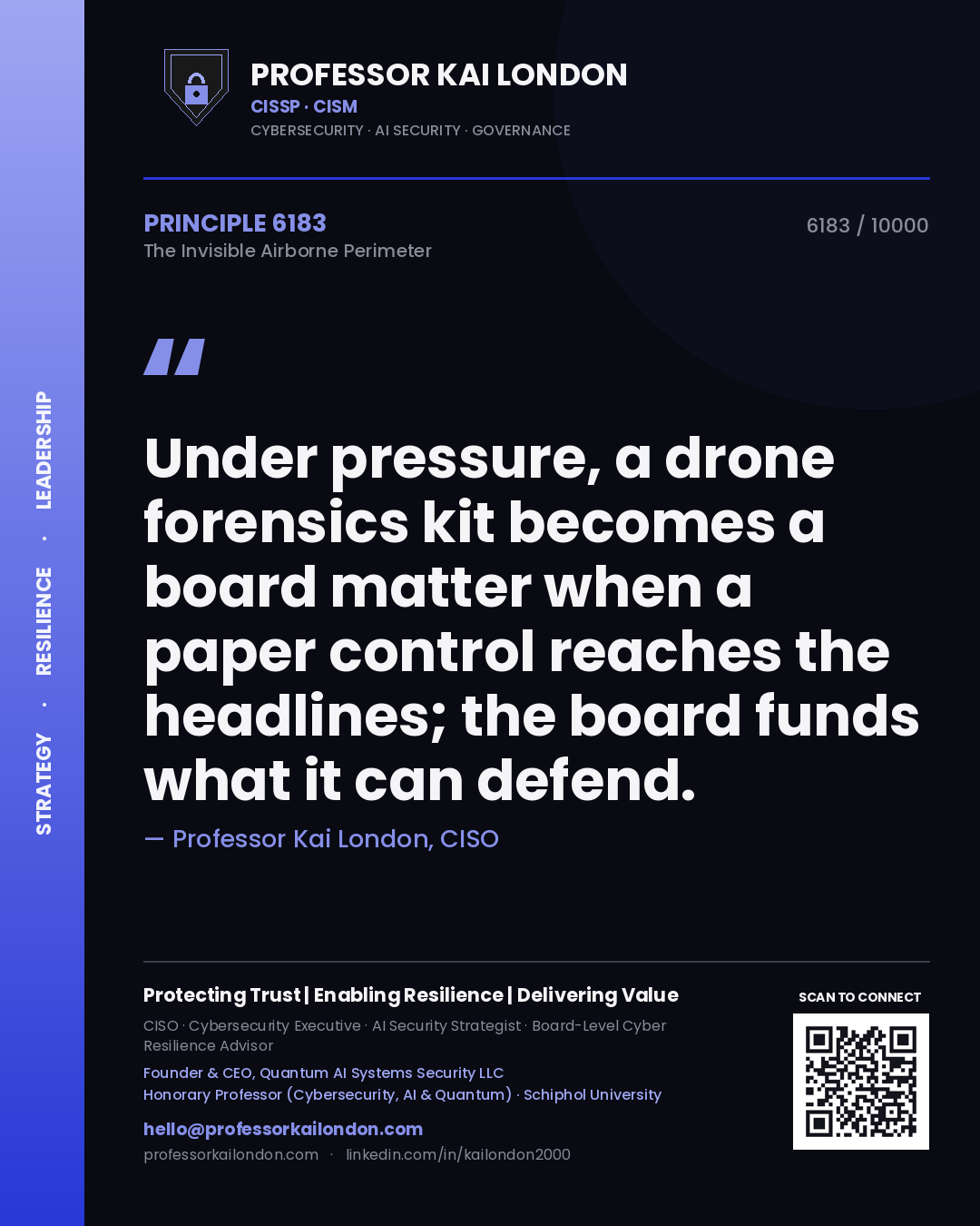 Professor Kai London principle 6183: Under pressure, a drone forensics kit becomes a board matter when a paper control reaches the headlines; the board funds what it can defend.