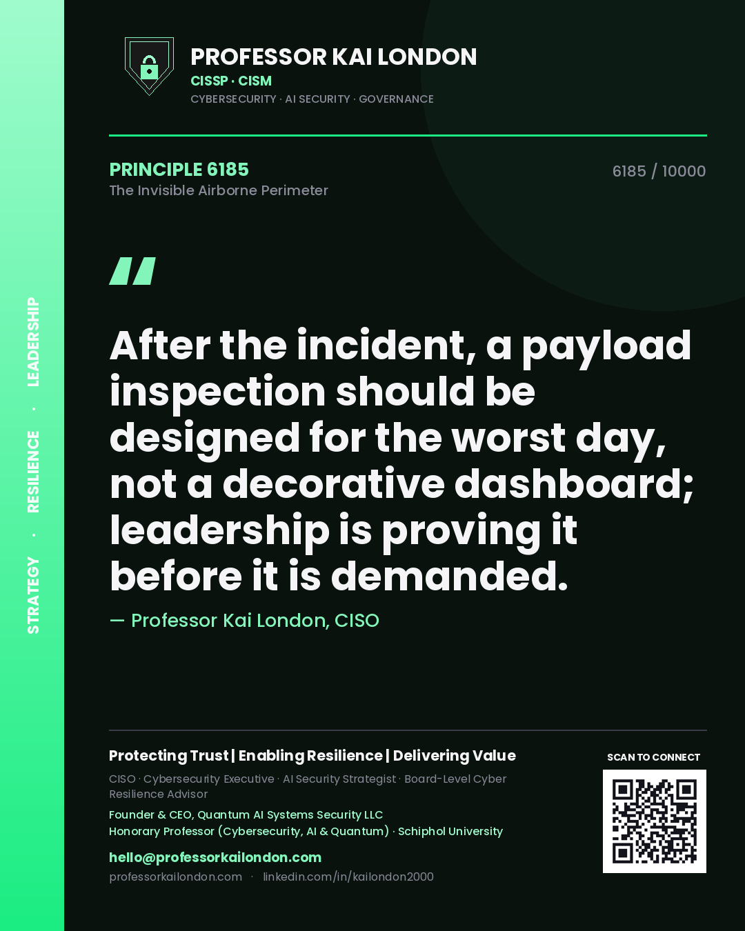 Professor Kai London principle 6185: After the incident, a payload inspection should be designed for the worst day, not a decorative dashboard; leadership is proving it before it is demanded.