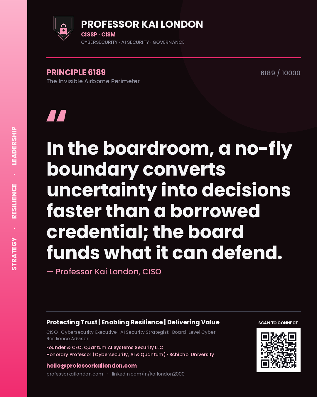 Professor Kai London principle 6189: In the boardroom, a no-fly boundary converts uncertainty into decisions faster than a borrowed credential; the board funds what it can defend.
