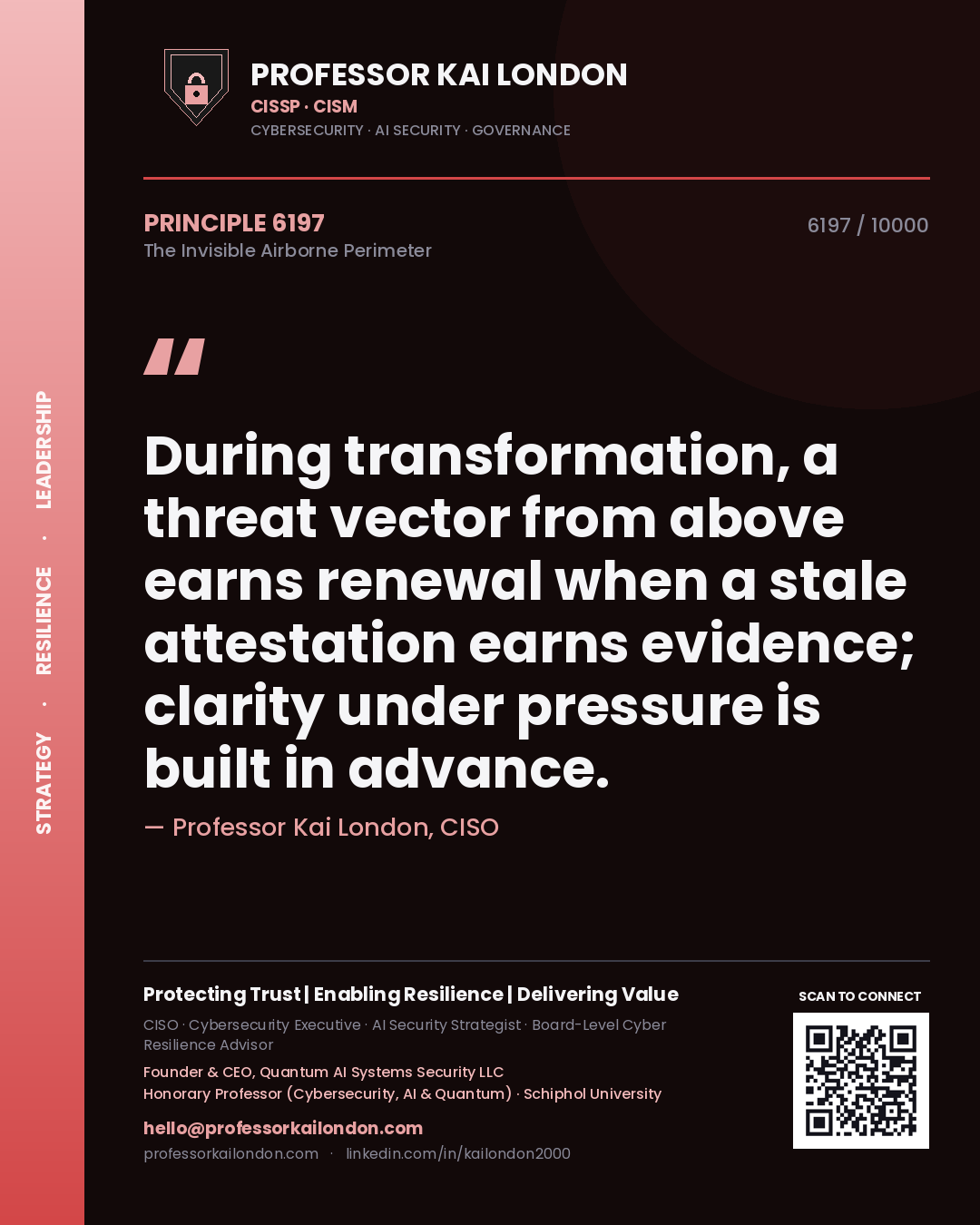Professor Kai London principle 6197: During transformation, a threat vector from above earns renewal when a stale attestation earns evidence; clarity under pressure is built in advance.