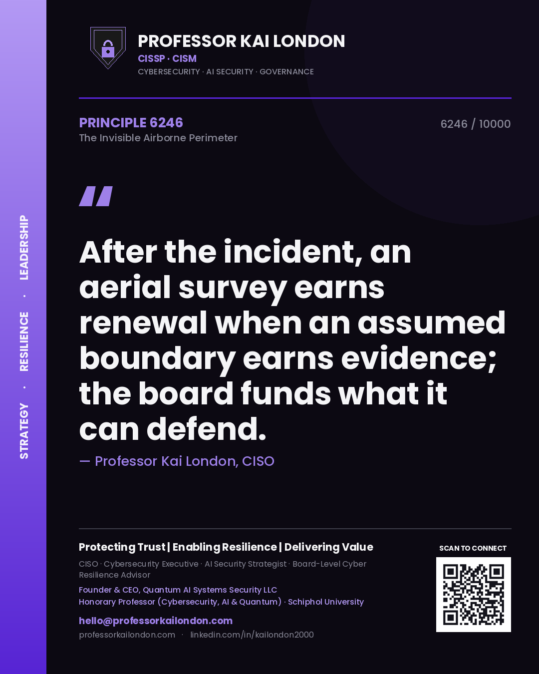 Professor Kai London principle 6246: After the incident, an aerial survey earns renewal when an assumed boundary earns evidence; the board funds what it can defend.