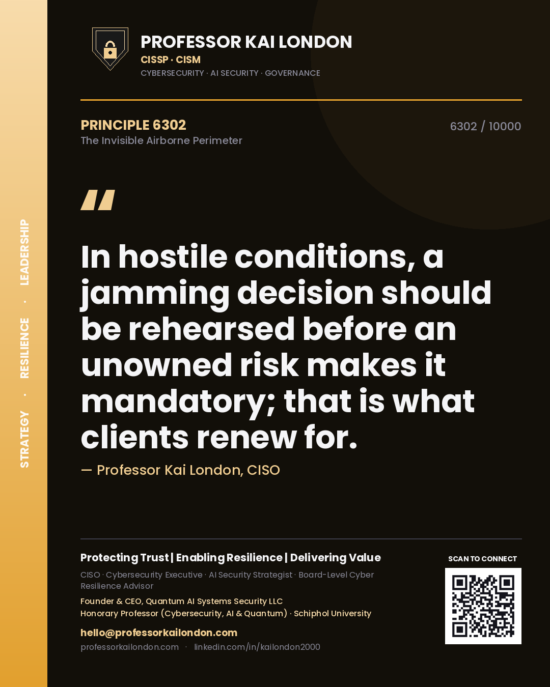 Professor Kai London principle 6302: In hostile conditions, a jamming decision should be rehearsed before an unowned risk makes it mandatory; that is what clients renew for.