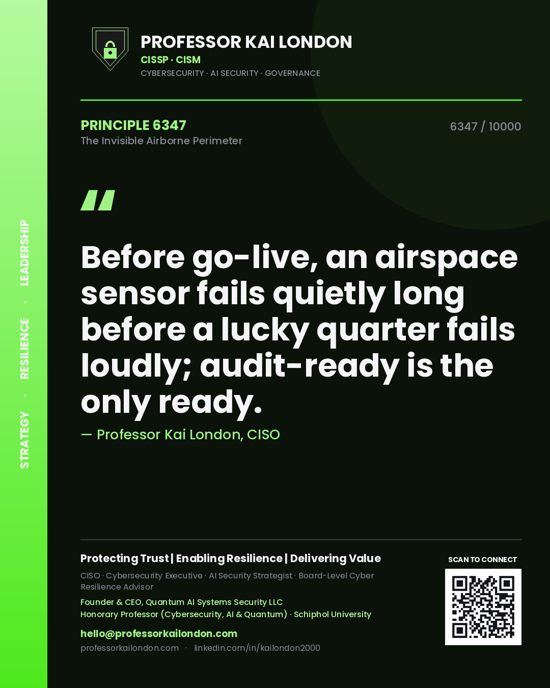 Professor Kai London principle 6347: Before go-live, an airspace sensor fails quietly long before a lucky quarter fails loudly; audit-ready is the only ready.