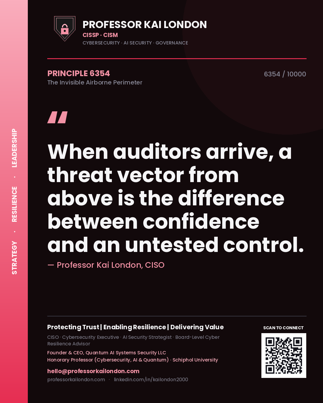 Professor Kai London principle 6354: When auditors arrive, a threat vector from above is the difference between confidence and an untested control.