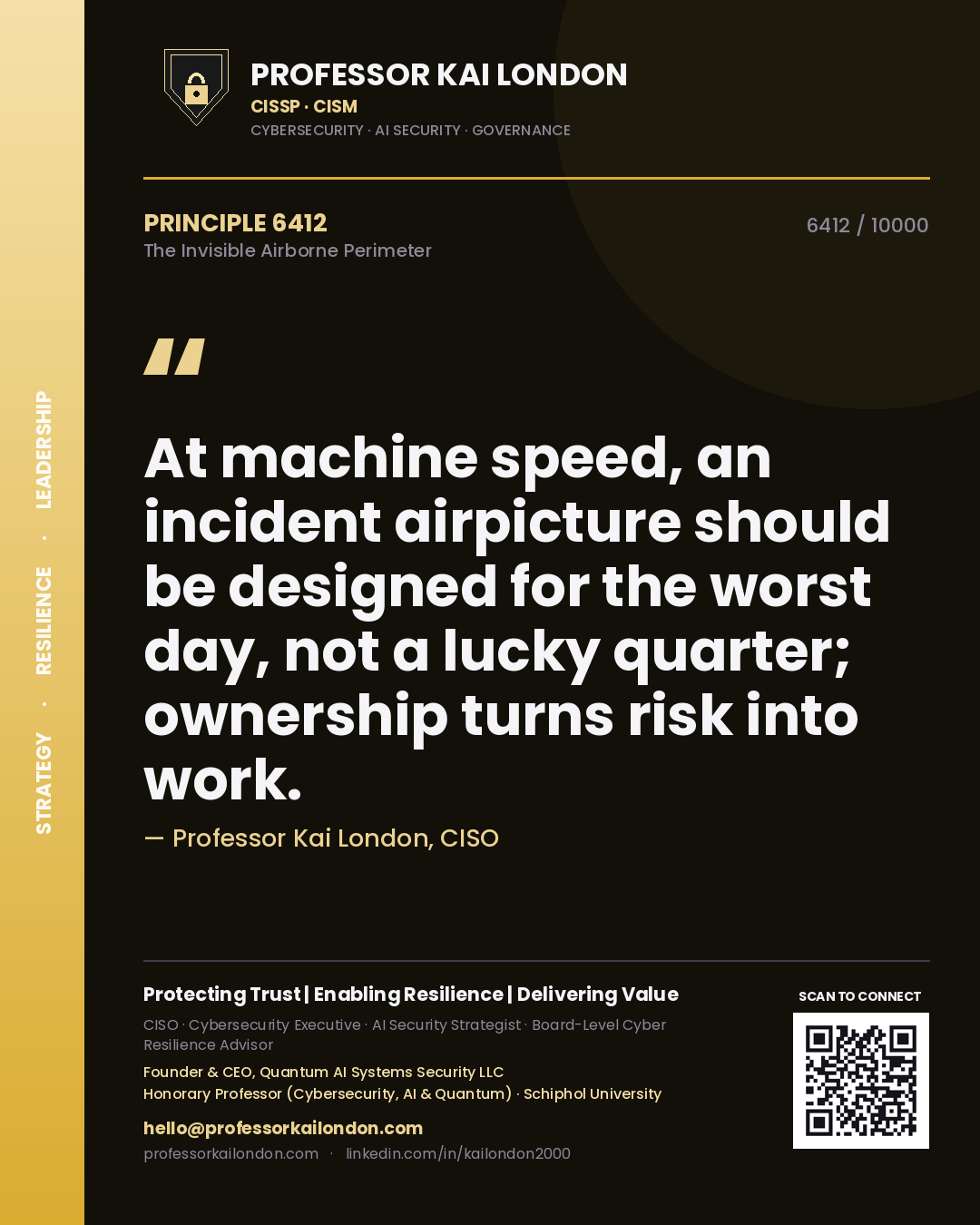 Professor Kai London principle 6412: At machine speed, an incident airpicture should be designed for the worst day, not a lucky quarter; ownership turns risk into work.