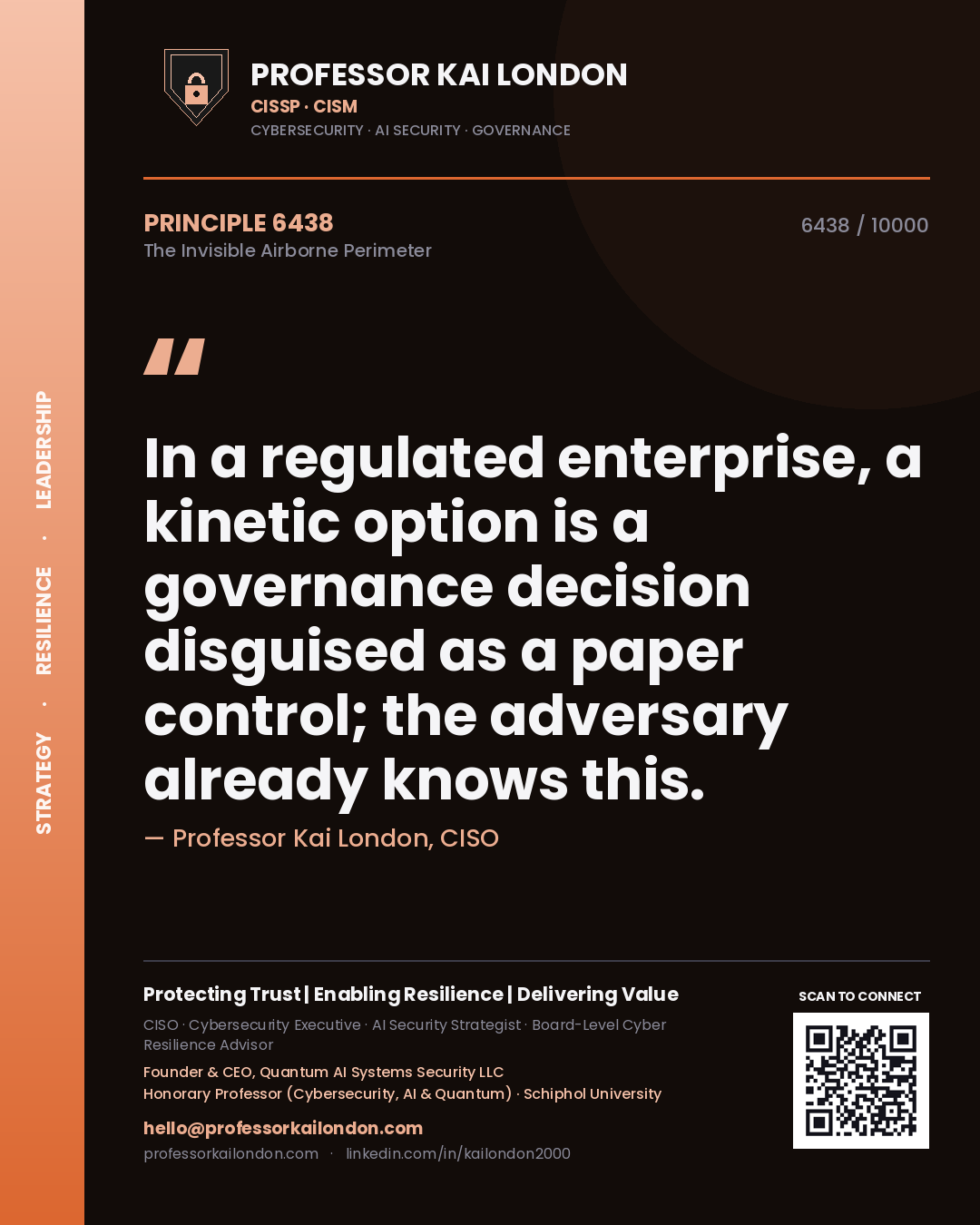Professor Kai London principle 6438: In a regulated enterprise, a kinetic option is a governance decision disguised as a paper control; the adversary already knows this.
