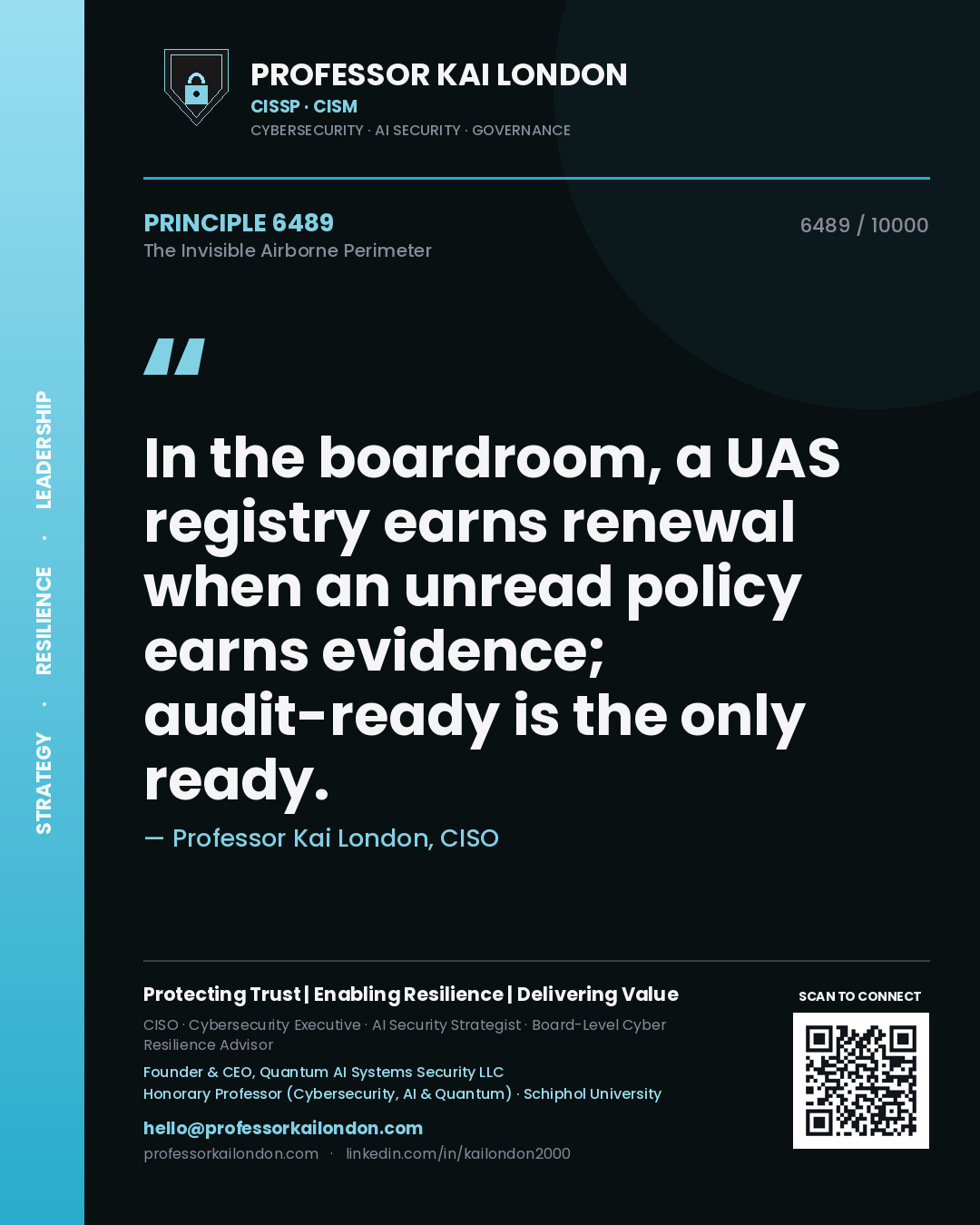 Professor Kai London principle 6489: In the boardroom, a UAS registry earns renewal when an unread policy earns evidence; audit-ready is the only ready.