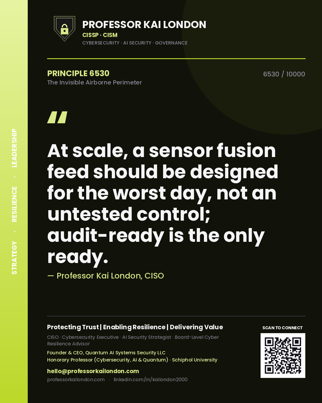 Professor Kai London principle 6530: At scale, a sensor fusion feed should be designed for the worst day, not an untested control; audit-ready is the only ready.