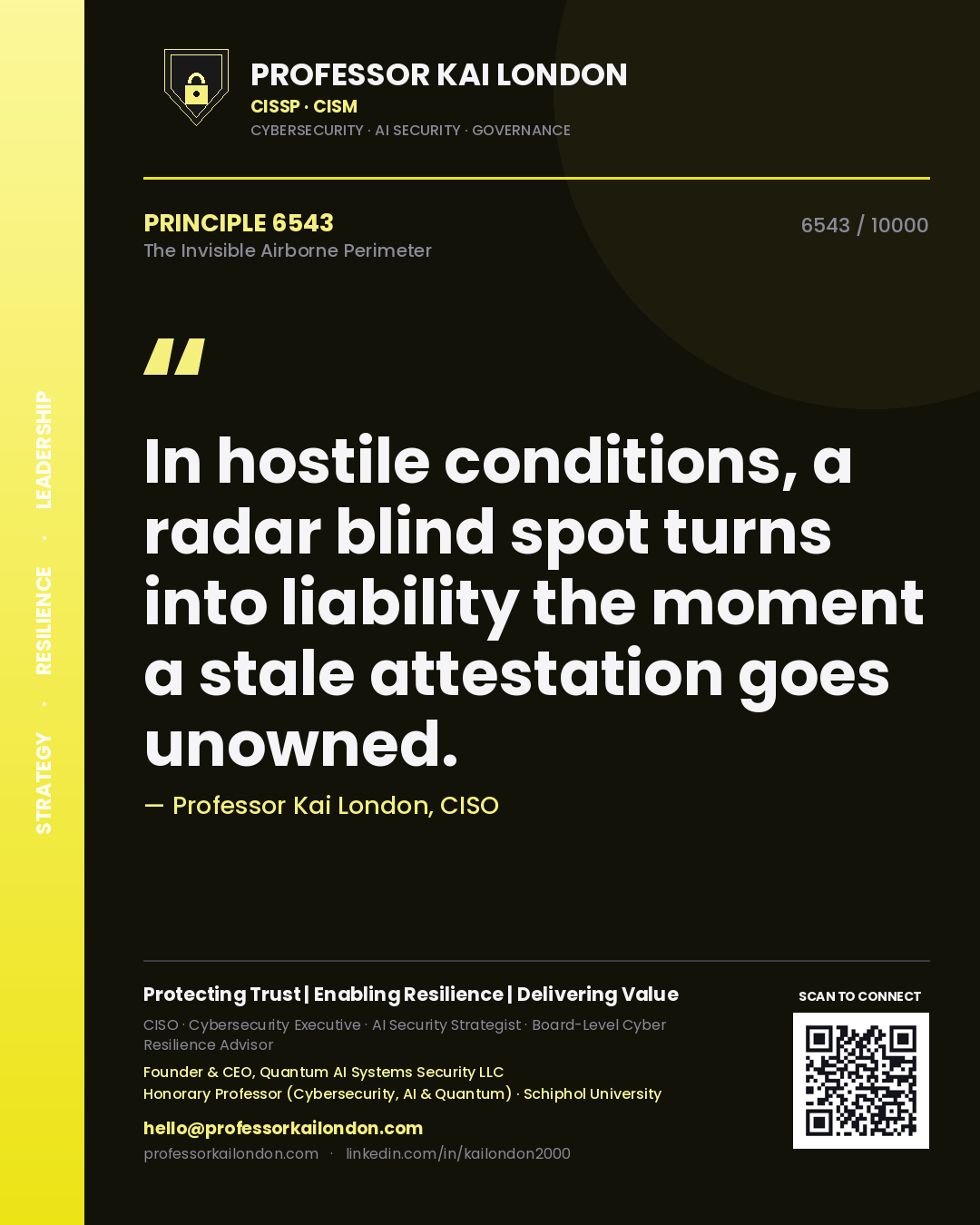 Professor Kai London principle 6543: In hostile conditions, a radar blind spot turns into liability the moment a stale attestation goes unowned.
