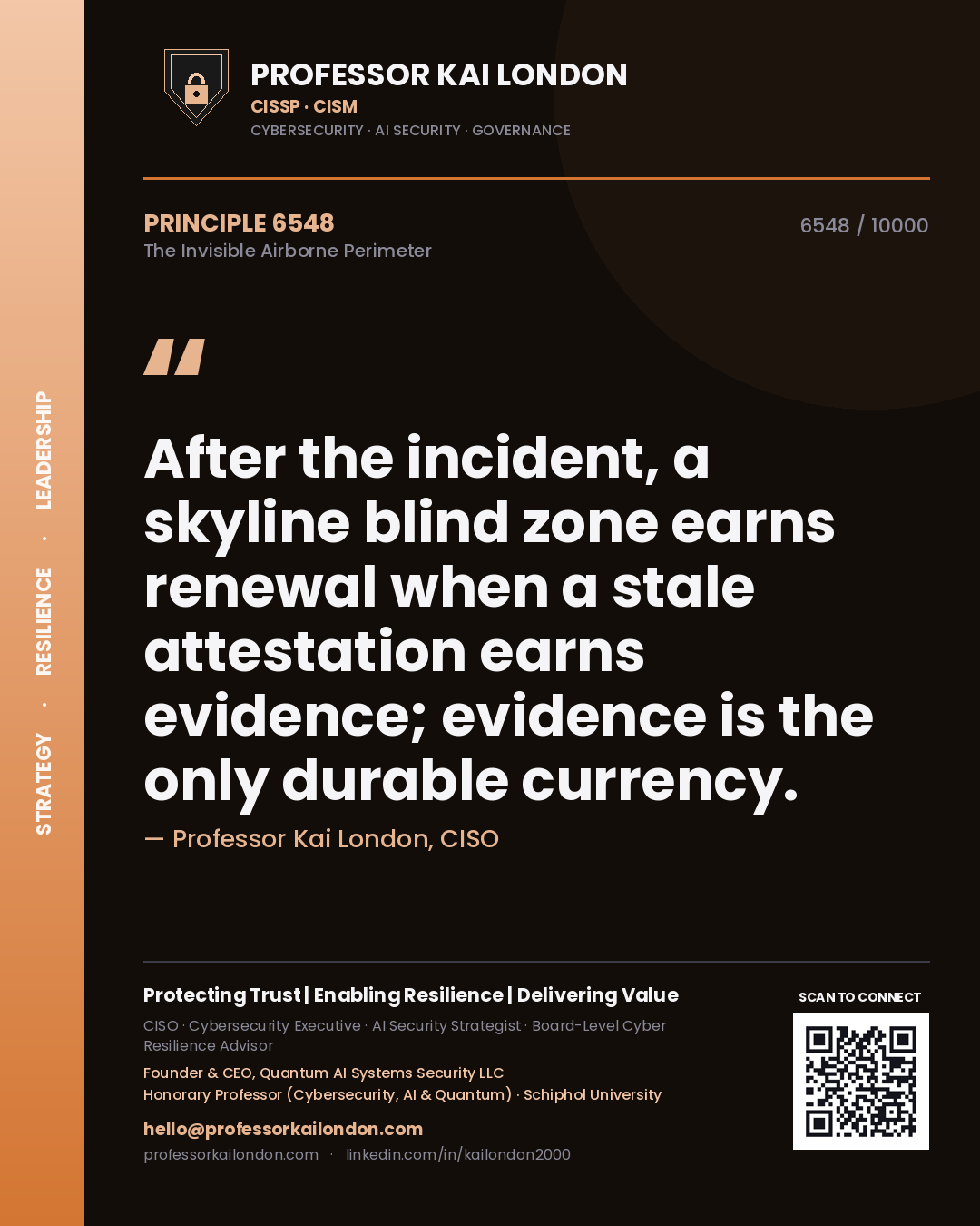 Professor Kai London principle 6548: After the incident, a skyline blind zone earns renewal when a stale attestation earns evidence; evidence is the only durable currency.