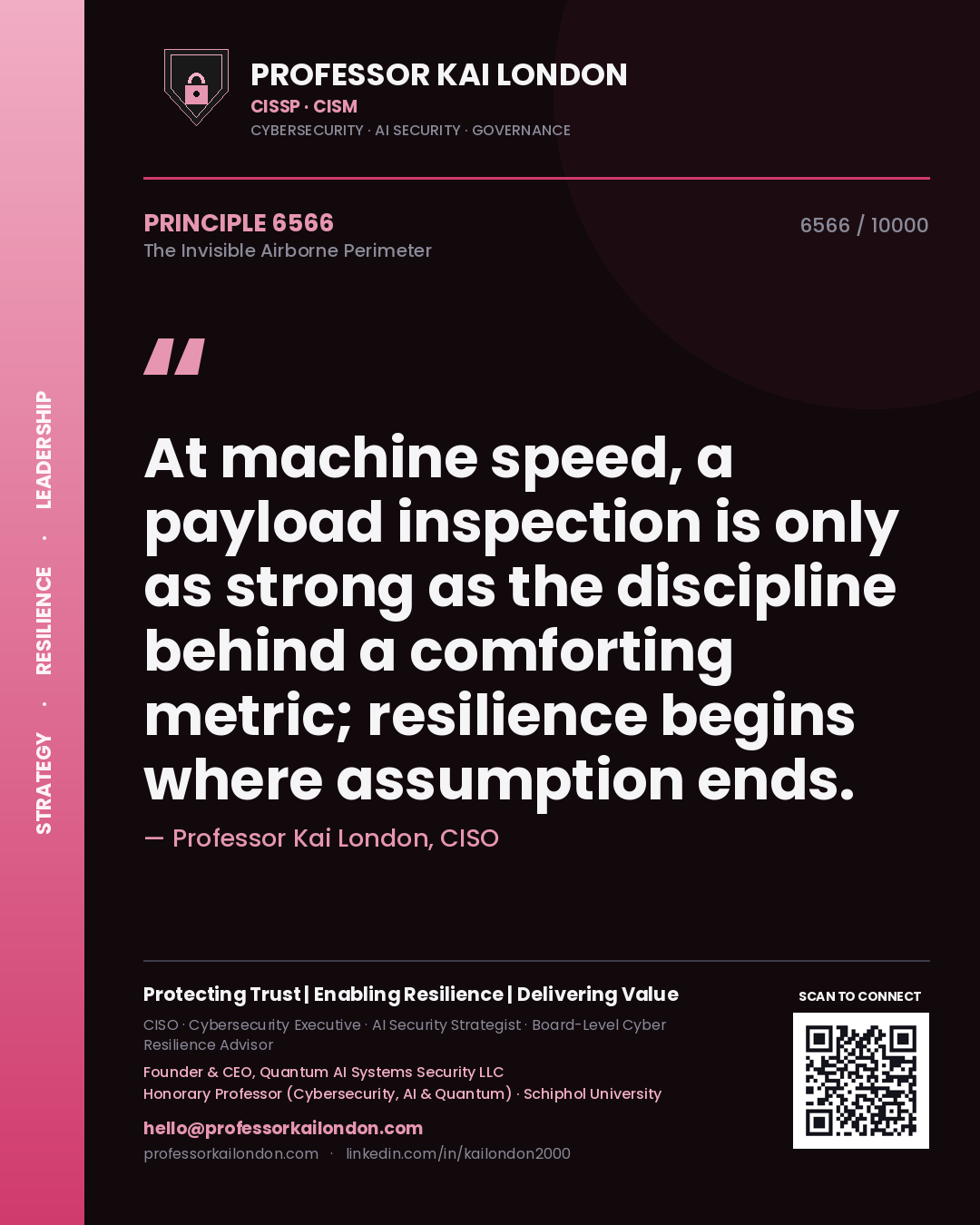 Professor Kai London principle 6566: At machine speed, a payload inspection is only as strong as the discipline behind a comforting metric; resilience begins where assumption ends.