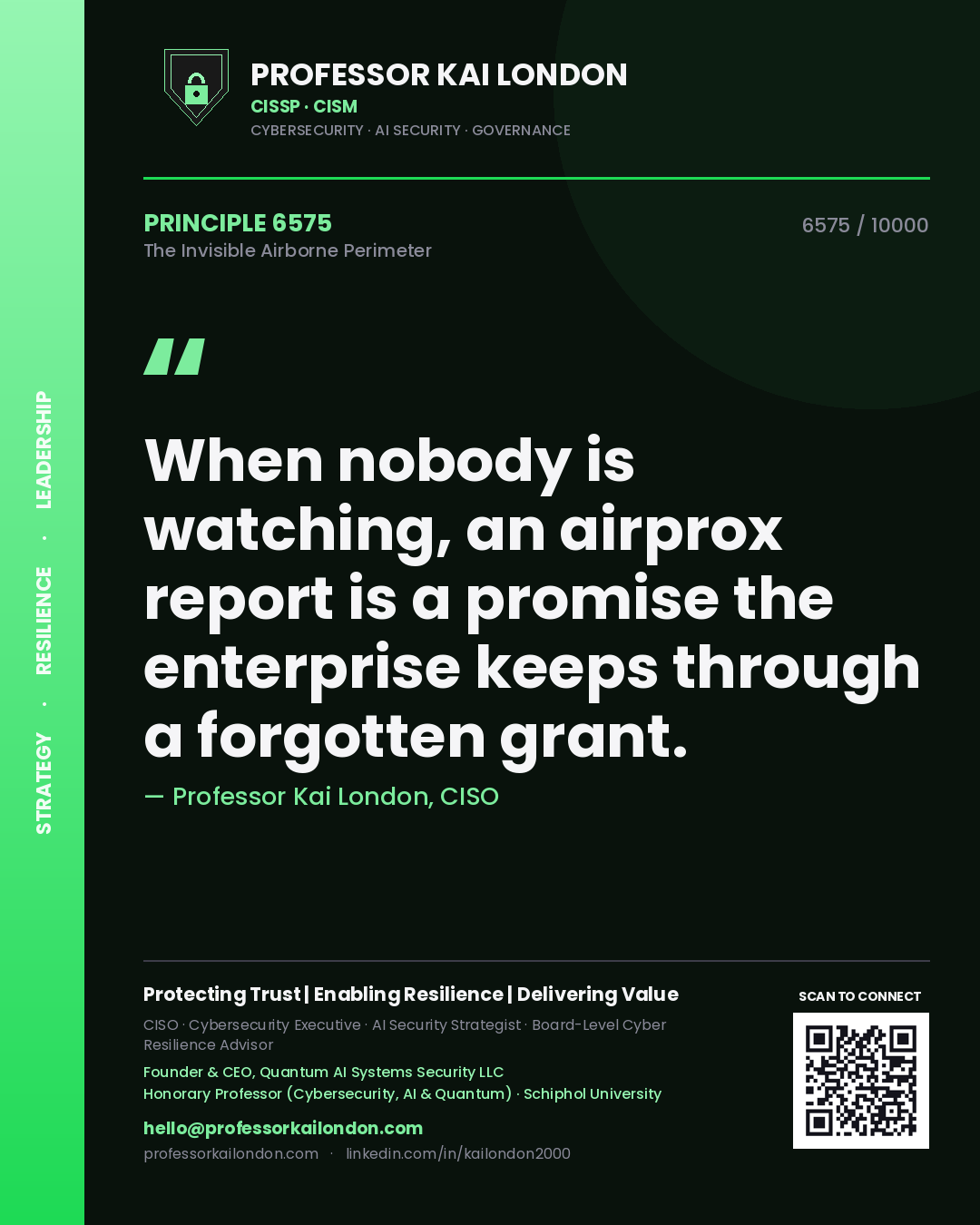 Professor Kai London principle 6575: When nobody is watching, an airprox report is a promise the enterprise keeps through a forgotten grant.