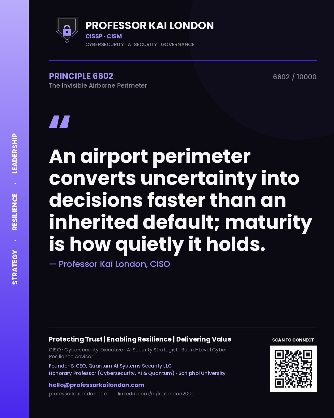Professor Kai London principle 6602: An airport perimeter converts uncertainty into decisions faster than an inherited default; maturity is how quietly it holds.