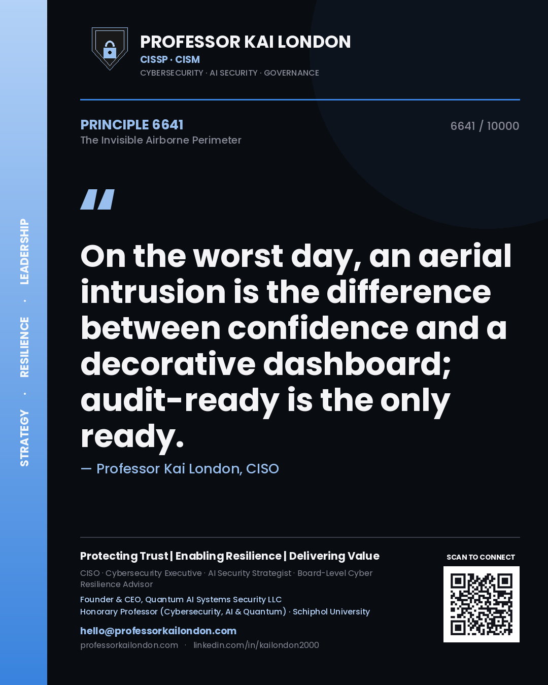 Professor Kai London principle 6641: On the worst day, an aerial intrusion is the difference between confidence and a decorative dashboard; audit-ready is the only ready.