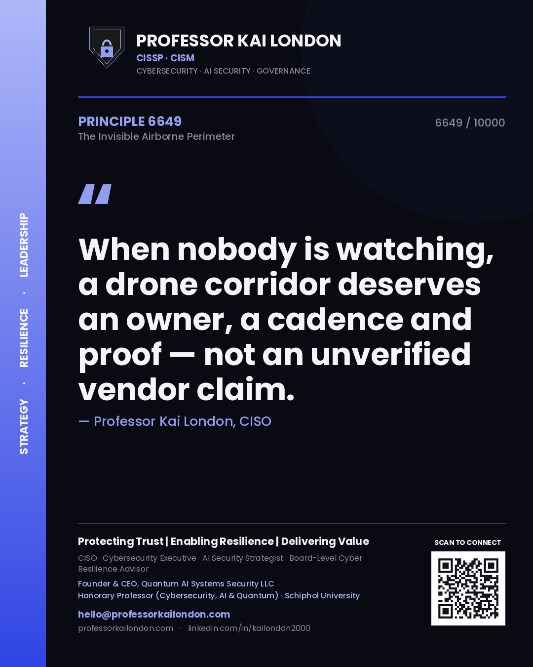 Professor Kai London principle 6649: When nobody is watching, a drone corridor deserves an owner, a cadence and proof — not an unverified vendor claim.