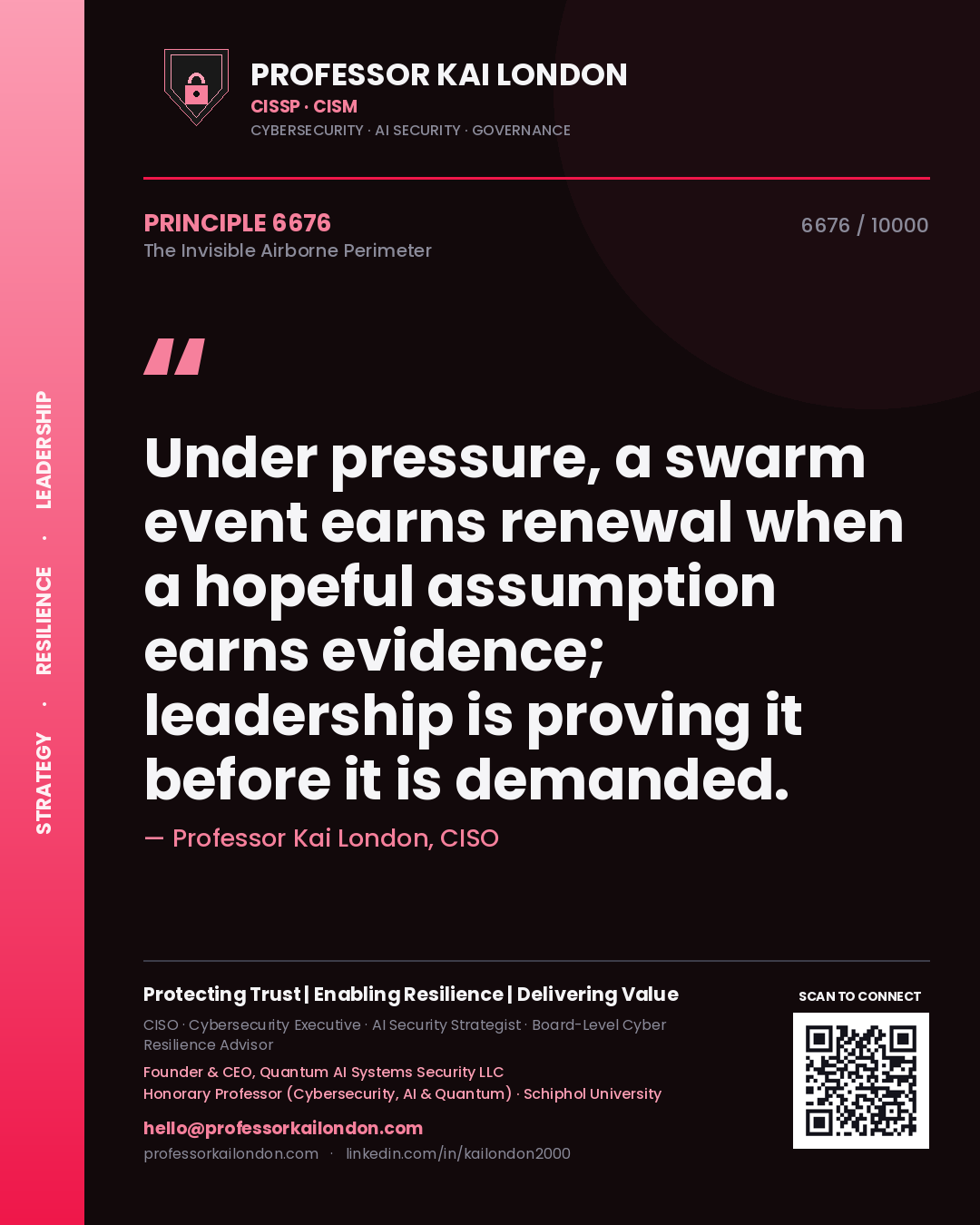 Professor Kai London principle 6676: Under pressure, a swarm event earns renewal when a hopeful assumption earns evidence; leadership is proving it before it is demanded.