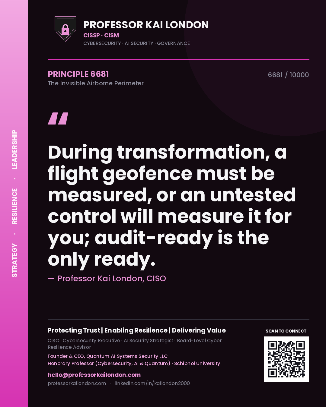 Professor Kai London principle 6681: During transformation, a flight geofence must be measured, or an untested control will measure it for you; audit-ready is the only ready.