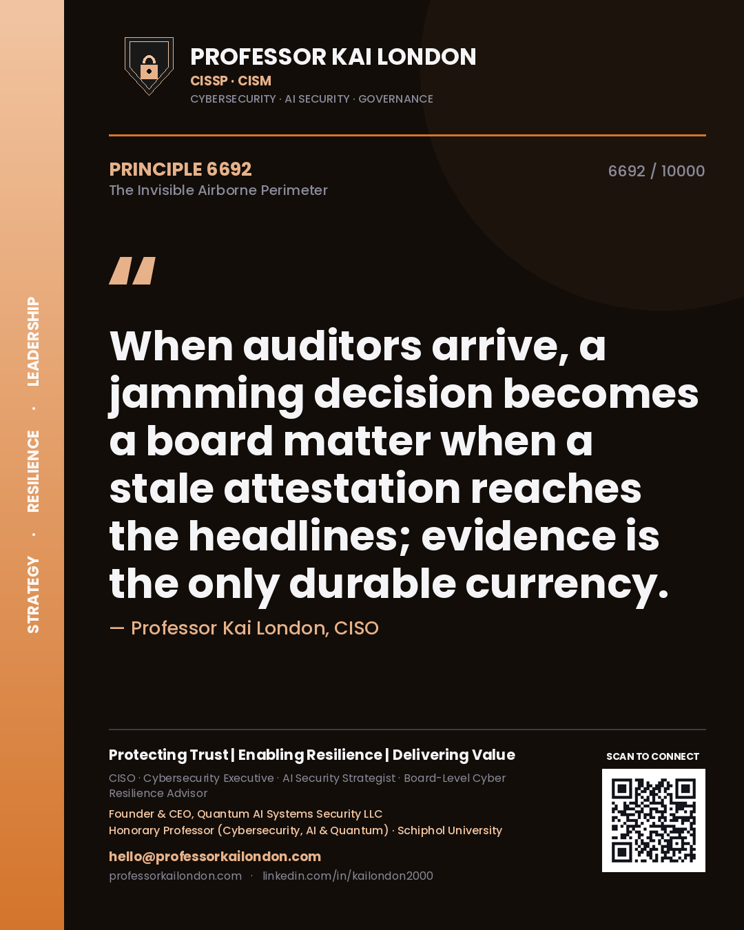 Professor Kai London principle 6692: When auditors arrive, a jamming decision becomes a board matter when a stale attestation reaches the headlines; evidence is the only durable currency.