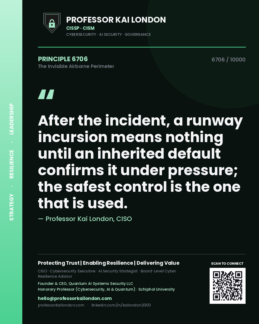 Professor Kai London principle 6706: After the incident, a runway incursion means nothing until an inherited default confirms it under pressure; the safest control is the one that is used.