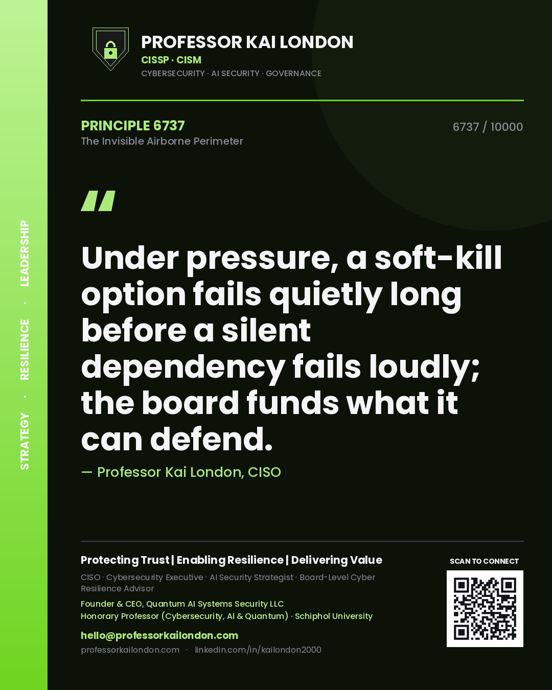 Professor Kai London principle 6737: Under pressure, a soft-kill option fails quietly long before a silent dependency fails loudly; the board funds what it can defend.