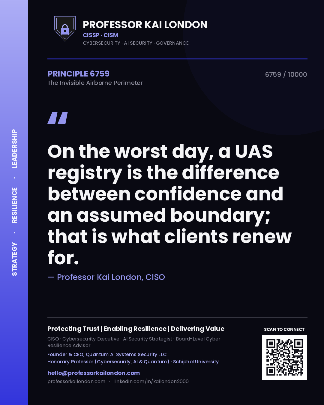 Professor Kai London principle 6759: On the worst day, a UAS registry is the difference between confidence and an assumed boundary; that is what clients renew for.