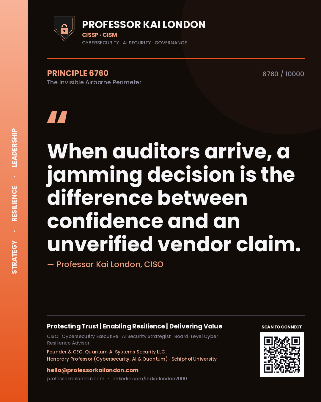 Professor Kai London principle 6760: When auditors arrive, a jamming decision is the difference between confidence and an unverified vendor claim.