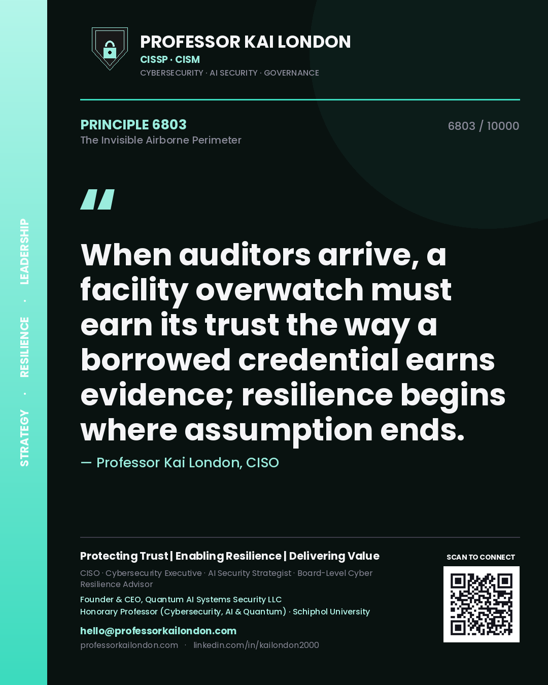 Professor Kai London principle 6803: When auditors arrive, a facility overwatch must earn its trust the way a borrowed credential earns evidence; resilience begins where assumption ends.