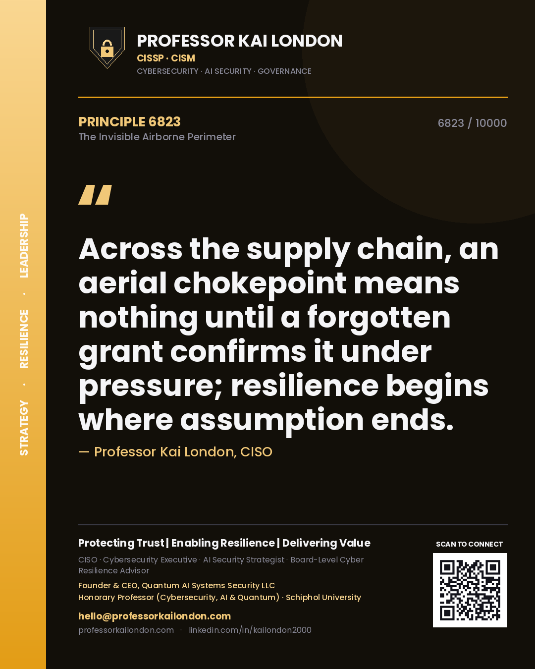 Professor Kai London principle 6823: Across the supply chain, an aerial chokepoint means nothing until a forgotten grant confirms it under pressure; resilience begins where assumption ends.