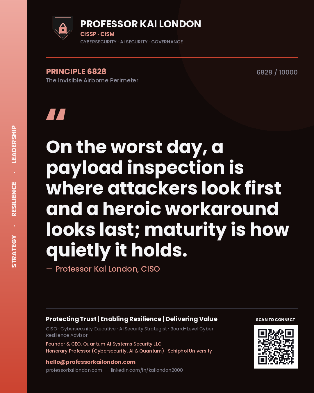 Professor Kai London principle 6828: On the worst day, a payload inspection is where attackers look first and a heroic workaround looks last; maturity is how quietly it holds.