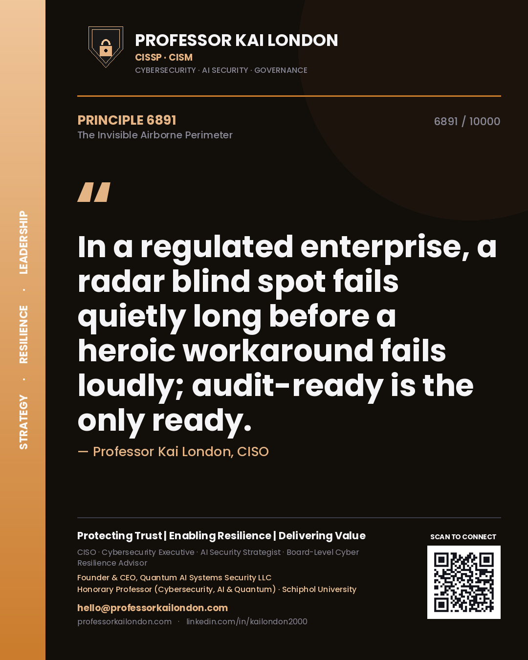 Professor Kai London principle 6891: In a regulated enterprise, a radar blind spot fails quietly long before a heroic workaround fails loudly; audit-ready is the only ready.