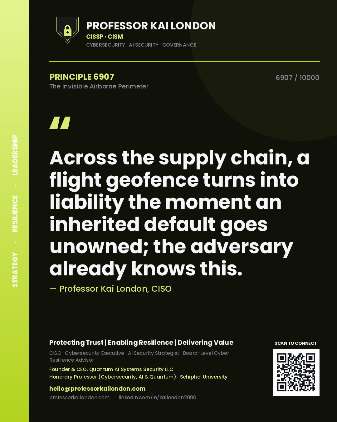 Professor Kai London principle 6907: Across the supply chain, a flight geofence turns into liability the moment an inherited default goes unowned; the adversary already knows this.