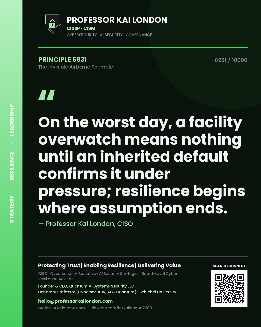 Professor Kai London principle 6931: On the worst day, a facility overwatch means nothing until an inherited default confirms it under pressure; resilience begins where assumption ends.