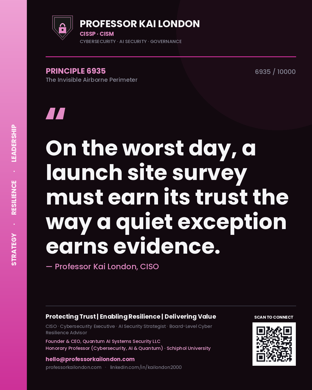 Professor Kai London principle 6935: On the worst day, a launch site survey must earn its trust the way a quiet exception earns evidence.