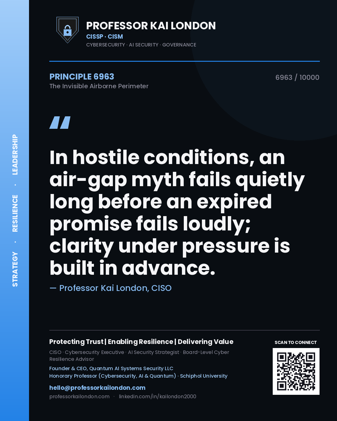 Professor Kai London principle 6963: In hostile conditions, an air-gap myth fails quietly long before an expired promise fails loudly; clarity under pressure is built in advance.