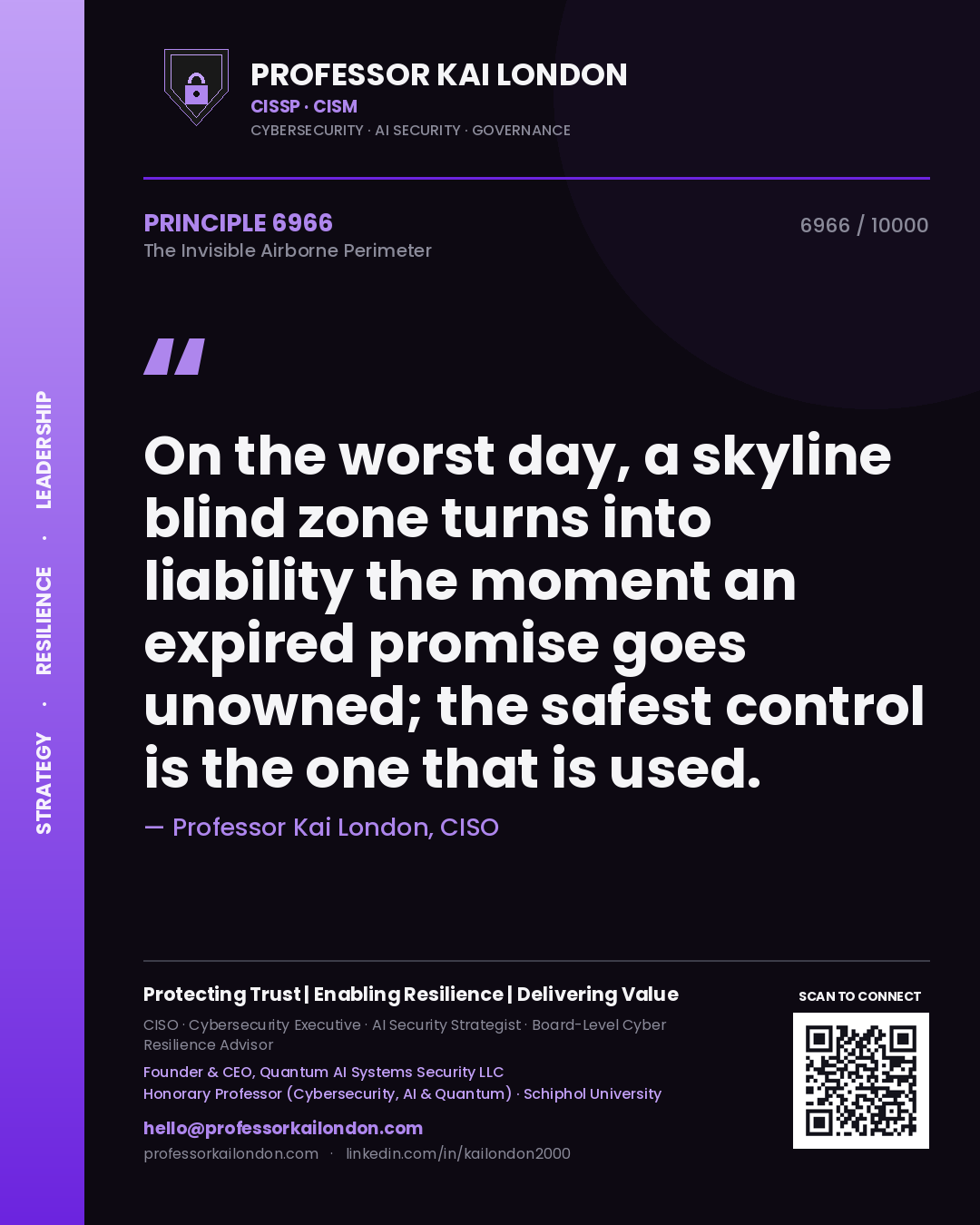 Professor Kai London principle 6966: On the worst day, a skyline blind zone turns into liability the moment an expired promise goes unowned; the safest control is the one that is used.
