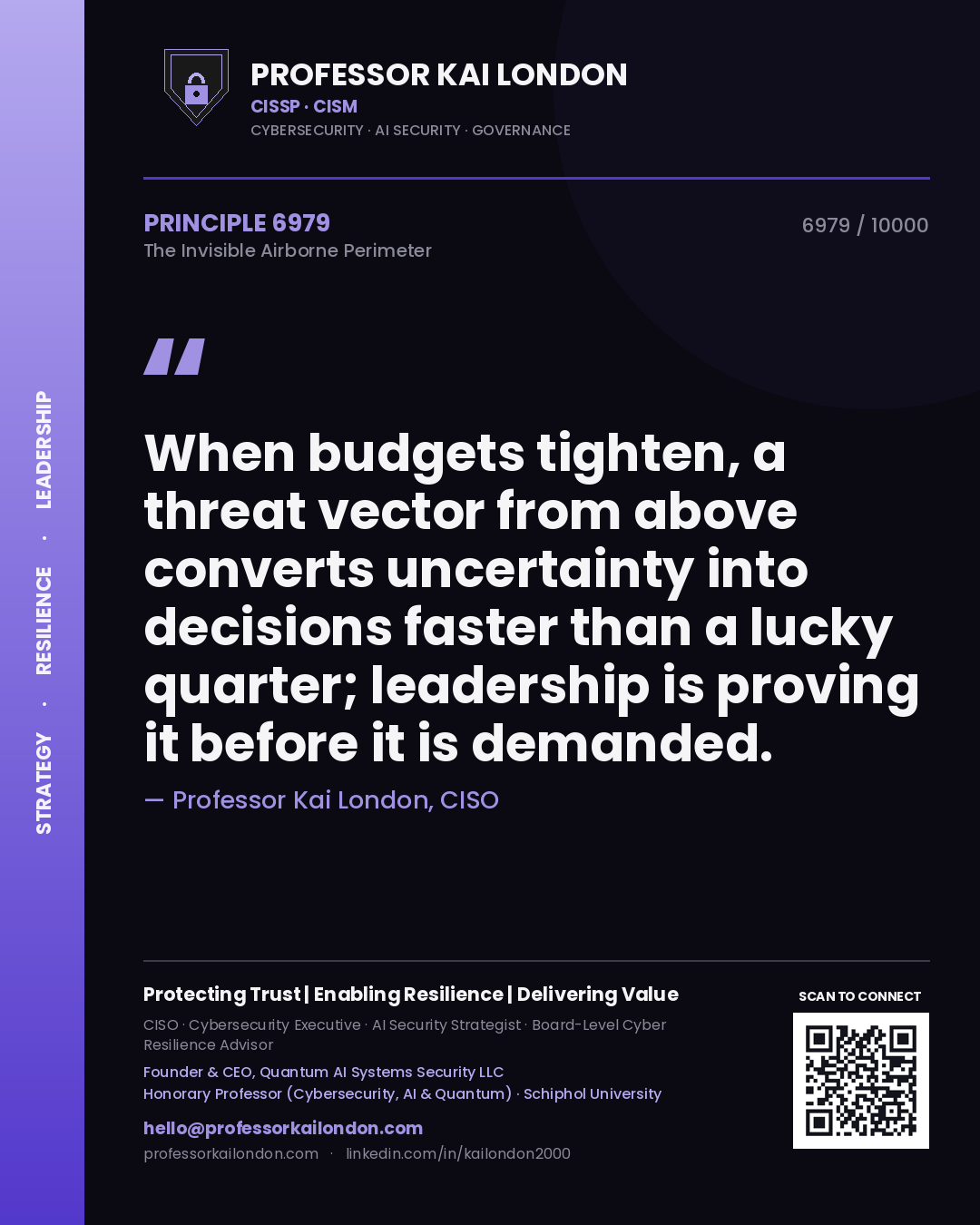 Professor Kai London principle 6979: When budgets tighten, a threat vector from above converts uncertainty into decisions faster than a lucky quarter; leadership is proving it before it is demanded.