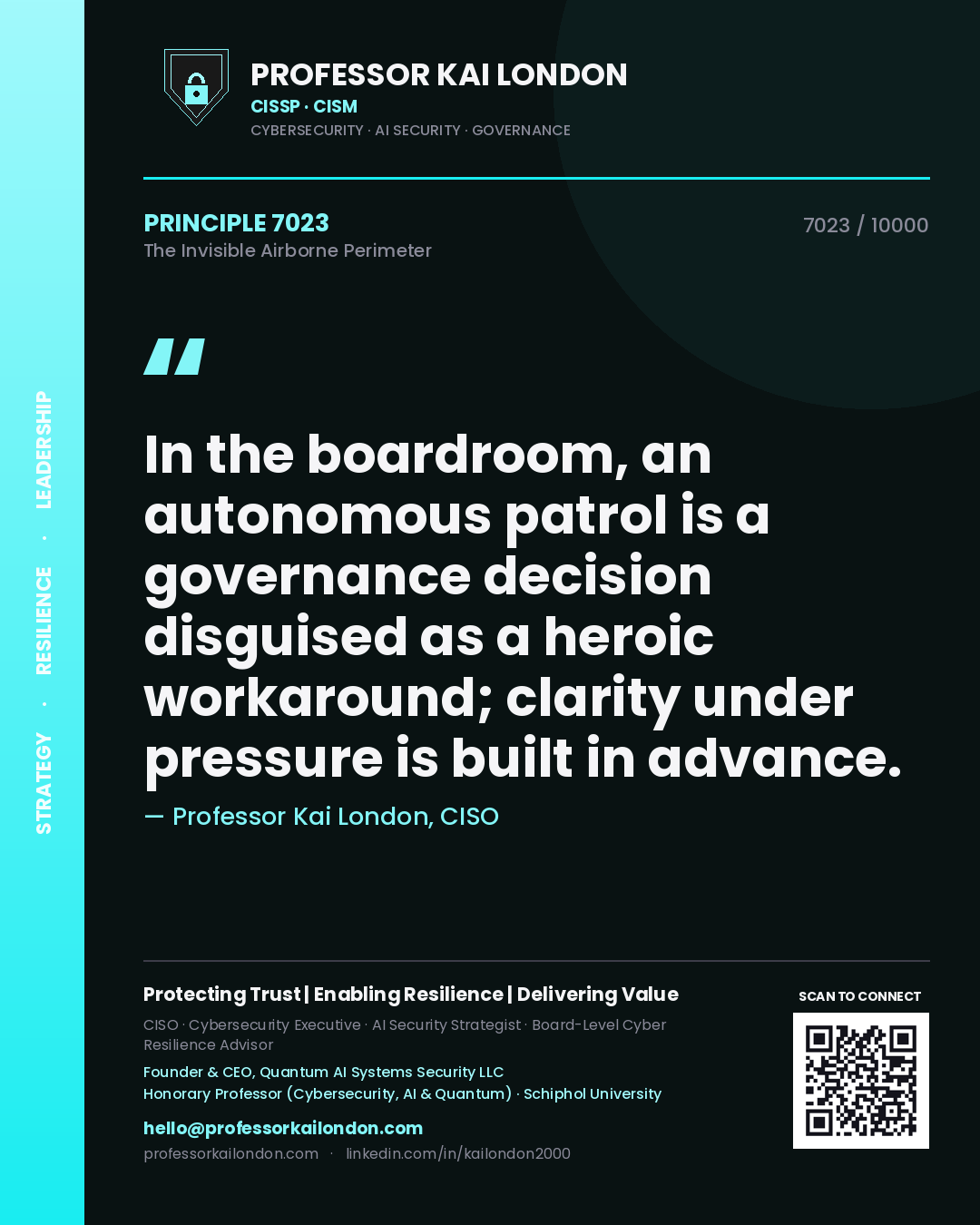 Professor Kai London principle 7023: In the boardroom, an autonomous patrol is a governance decision disguised as a heroic workaround; clarity under pressure is built in advance.