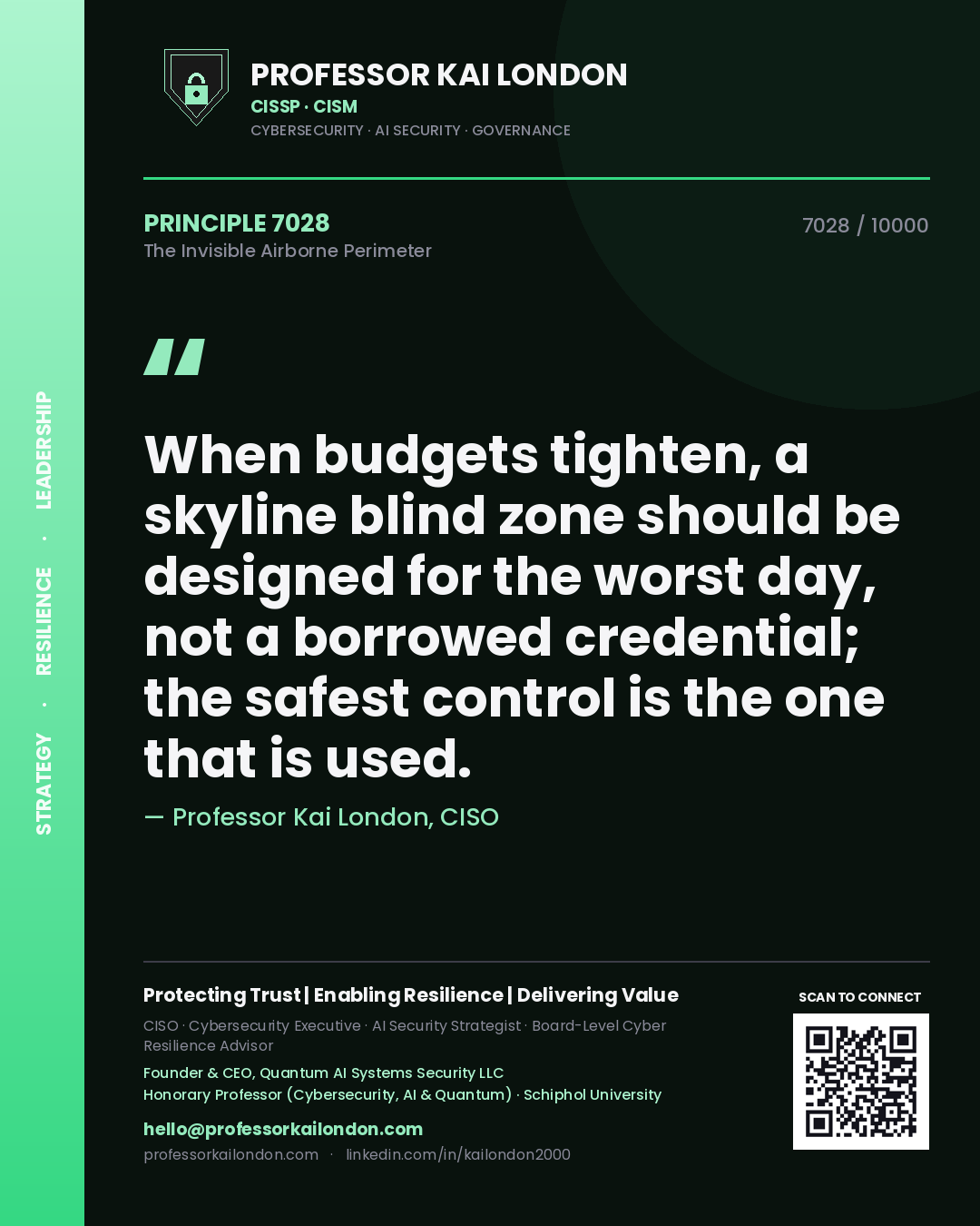 Professor Kai London principle 7028: When budgets tighten, a skyline blind zone should be designed for the worst day, not a borrowed credential; the safest control is the one that is used.