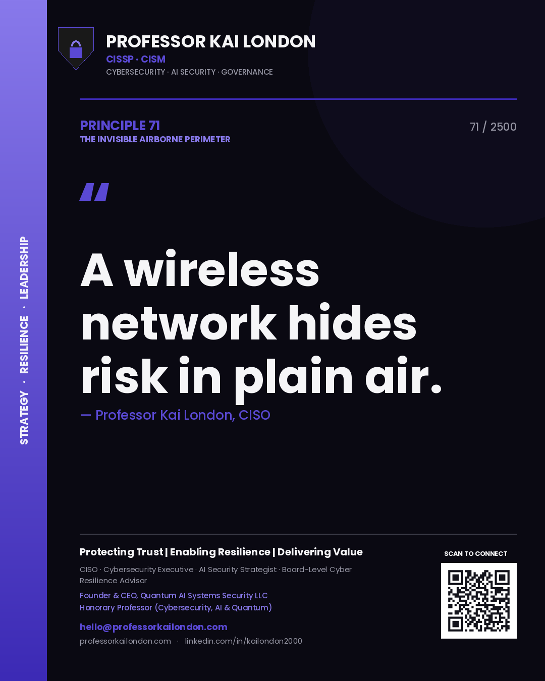 Professor Kai London principle 71: A wireless network hides risk in plain air.