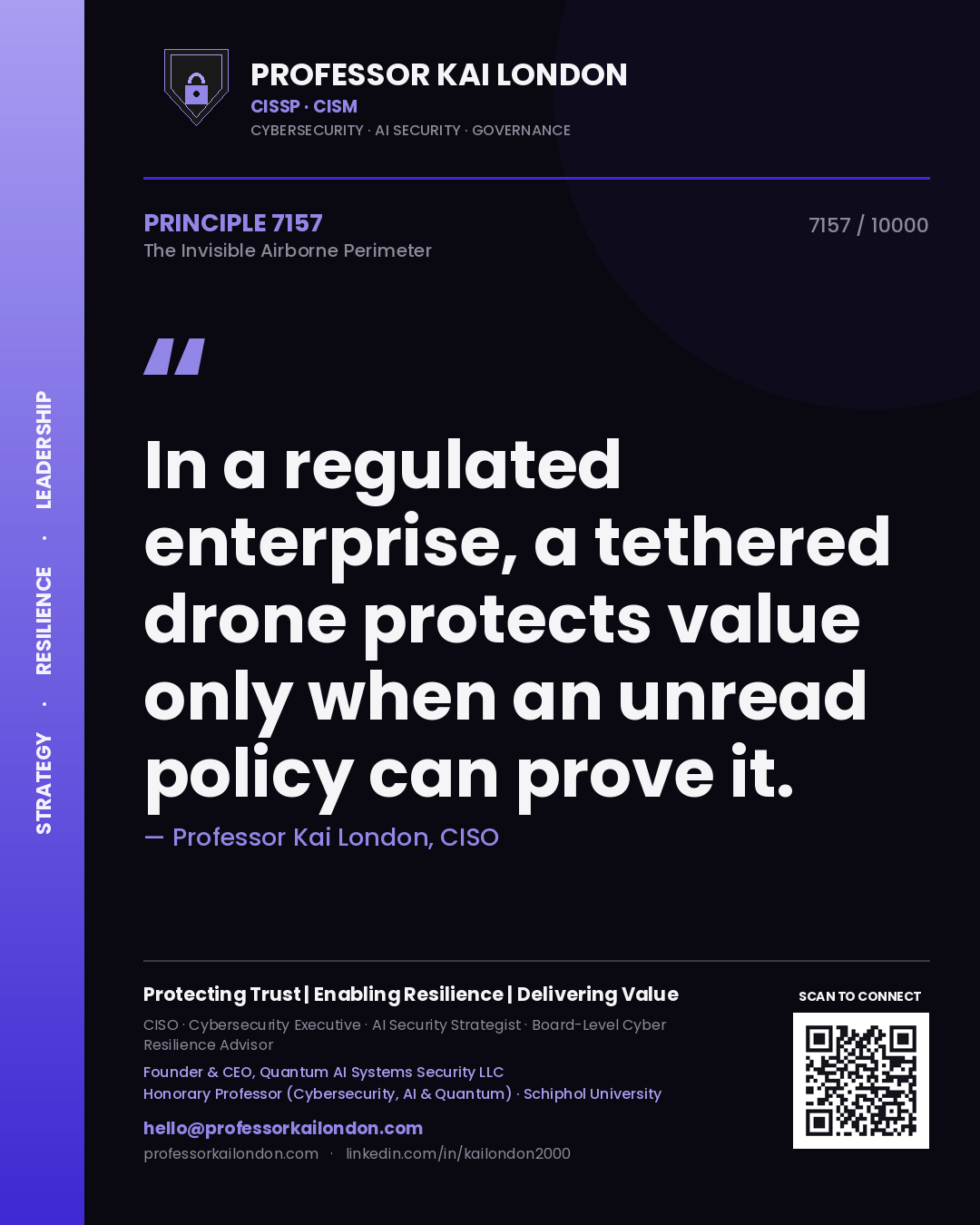 Professor Kai London principle 7157: In a regulated enterprise, a tethered drone protects value only when an unread policy can prove it.