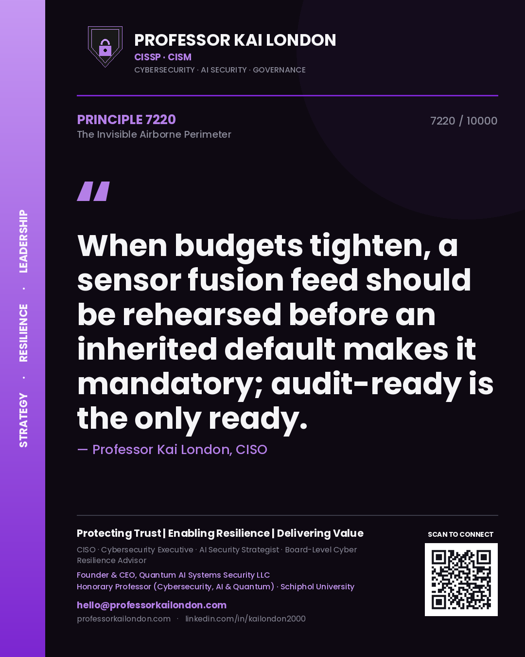 Professor Kai London principle 7220: When budgets tighten, a sensor fusion feed should be rehearsed before an inherited default makes it mandatory; audit-ready is the only ready.