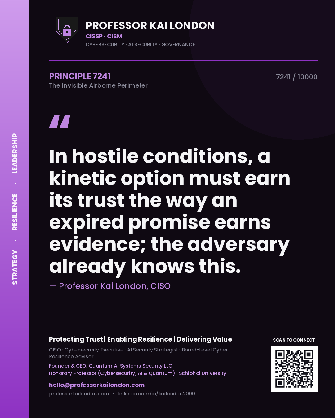 Professor Kai London principle 7241: In hostile conditions, a kinetic option must earn its trust the way an expired promise earns evidence; the adversary already knows this.