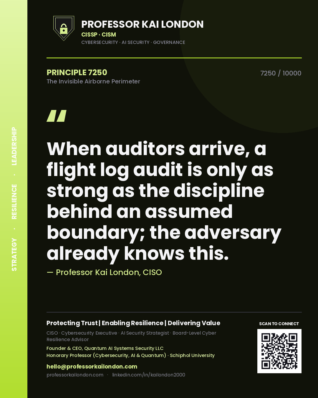 Professor Kai London principle 7250: When auditors arrive, a flight log audit is only as strong as the discipline behind an assumed boundary; the adversary already knows this.