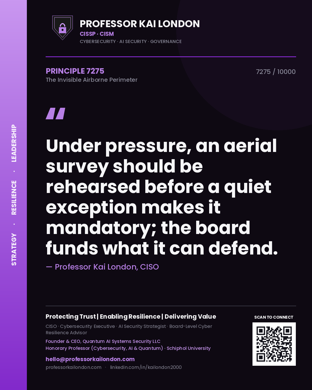 Professor Kai London principle 7275: Under pressure, an aerial survey should be rehearsed before a quiet exception makes it mandatory; the board funds what it can defend.