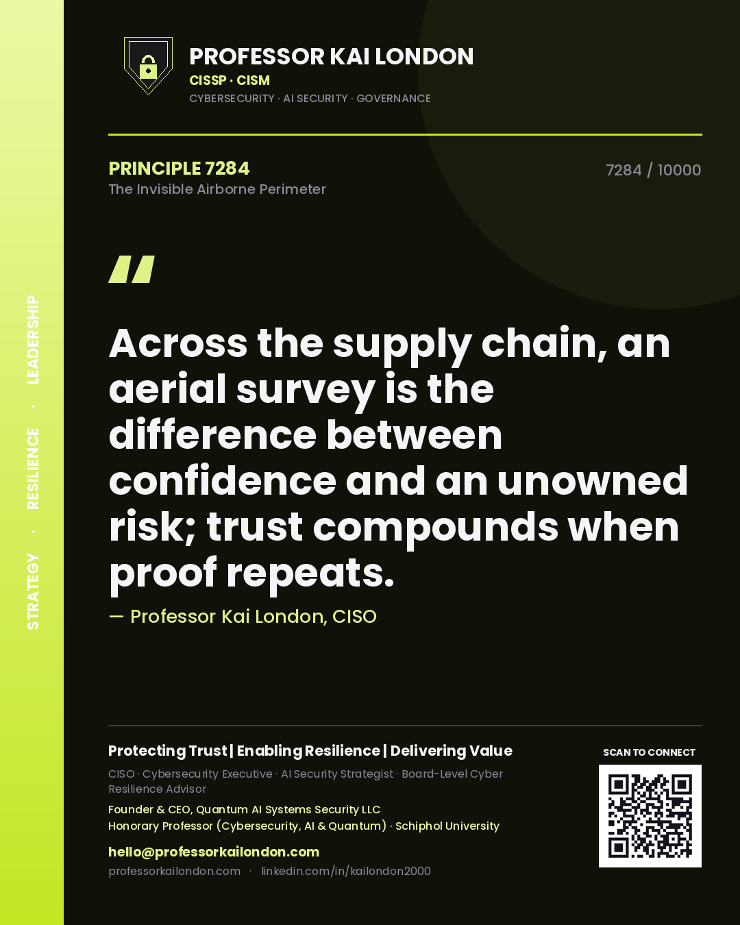 Professor Kai London principle 7284: Across the supply chain, an aerial survey is the difference between confidence and an unowned risk; trust compounds when proof repeats.