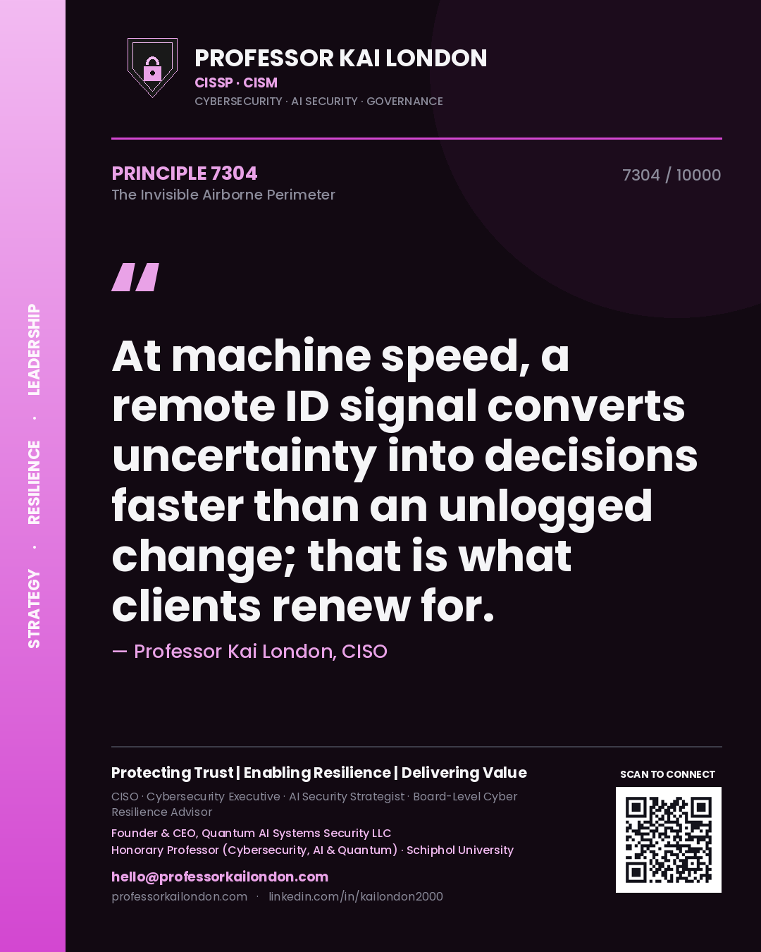 Professor Kai London principle 7304: At machine speed, a remote ID signal converts uncertainty into decisions faster than an unlogged change; that is what clients renew for.